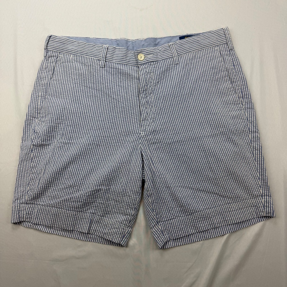 Polo Ralph Lauren Shorts Mens 34 Blue Seersucker Striped Stretch Straight Fit